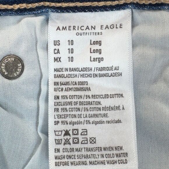 American Eagle Baggy Flare Jeans Women Size 10 Skater Boho Y2K Raw Hem Dark Wash - Picture 8 of 10